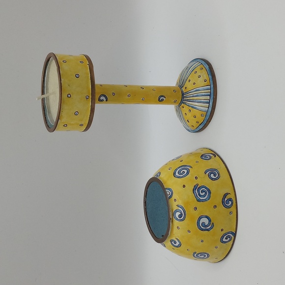 Vintage Hand Painted Brass Enamel Votive Candle Holder by Empress Arts Ltd. - Picture 2 of 5